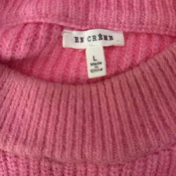 En Crème Pink Balloon Sleeve Cardigan Sweater Large - Picture 8 of 9